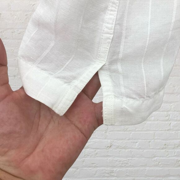 Perry Ellis Linen-Blend White Striped Shirt L - Picture 6 of 10